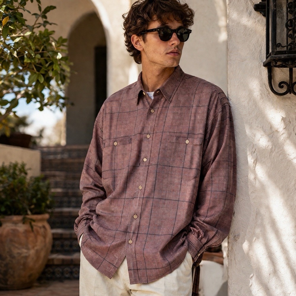 Vintage Christian Dior Monsieur Plaid Shirt Mens L Cotton Button Up USA 90s